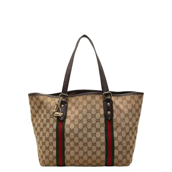 GUCCI Handbags - Gucci GG Canvas Sherry Line Tote Bag 139260 Brown Leather Women's GUCCI